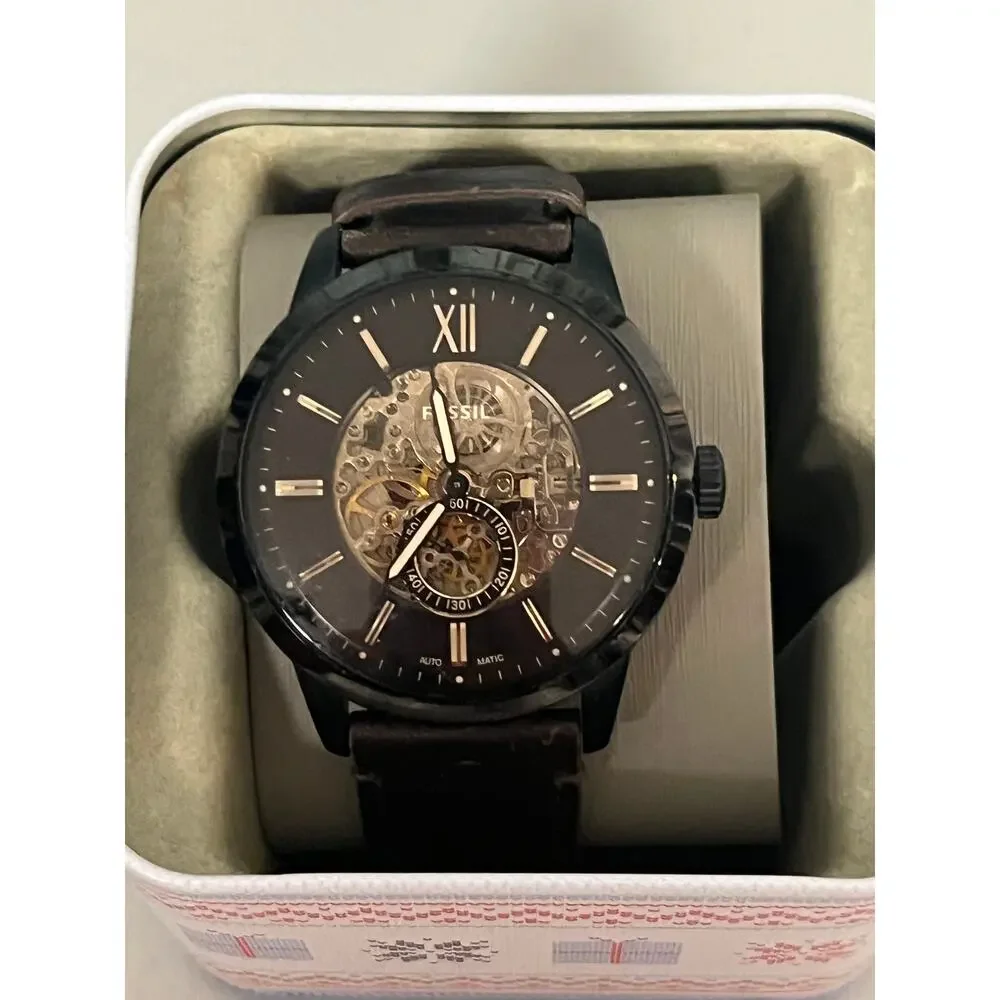 Fossil Townsman ME3155 44mm Skeleton Automatic Leather Watch